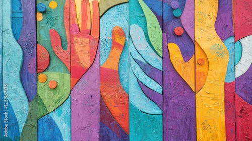 A vibrant image of a community art project focused on creating abstract representations of justice