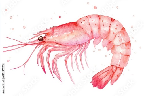 Wallpaper Mural A vibrant watercolor illustration of a pink shrimp, showcasing its intricate details and delicate structure. Perfect for culinary or marine-themed projects. Torontodigital.ca