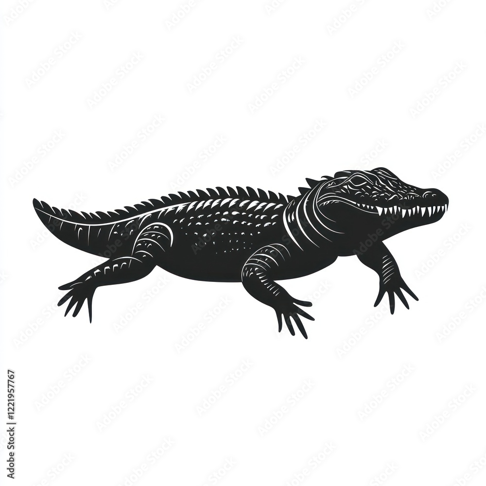 Alligator Silhouette A Detailed Black Illustration Alligator Silhouette A Detailed Black Illustration