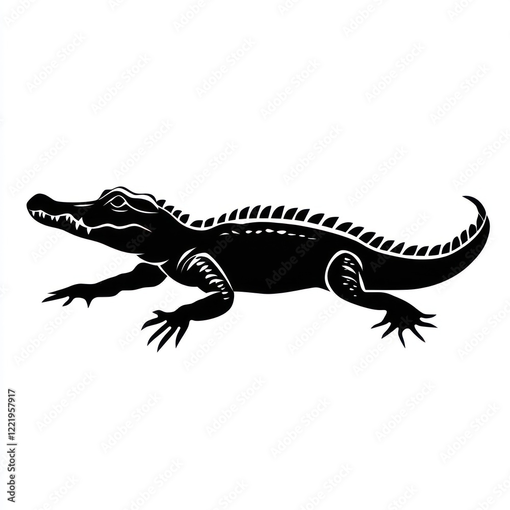 Naklejka premium Black Silhouette Of An Alligator Crawling