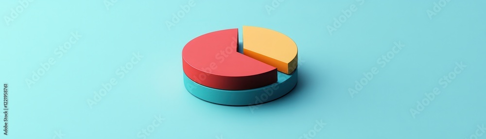 Fototapeta premium A colorful pie chart on a teal background, illustrating data distribution with segments in red, yellow, and turquoise.