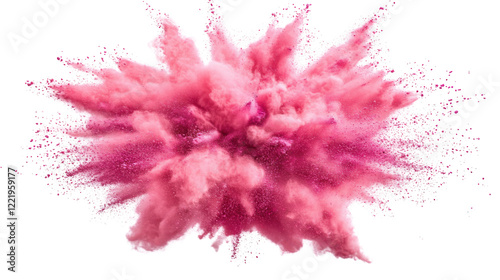 Colorful pink holi paint color powder on transparent background photo