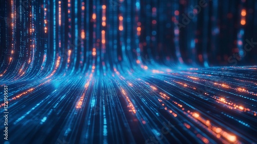Abstract Digital Data Stream   A mesmerizing visualization of flowing digital information  depicted in vibrant blue and orange hues.