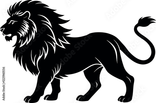 Majestic Lion Silhouette with Flowing Mane and Muscular Build