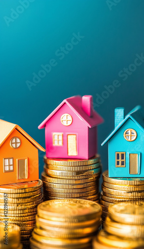 Miniature Houses on Stacks of Coins