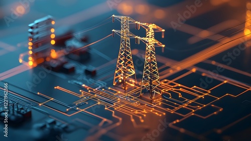 Futuristic smart grid system with real time optimization featuring bright energy streams 3D digital showcasing the advanced technology for efficient sustainable power distribution and management