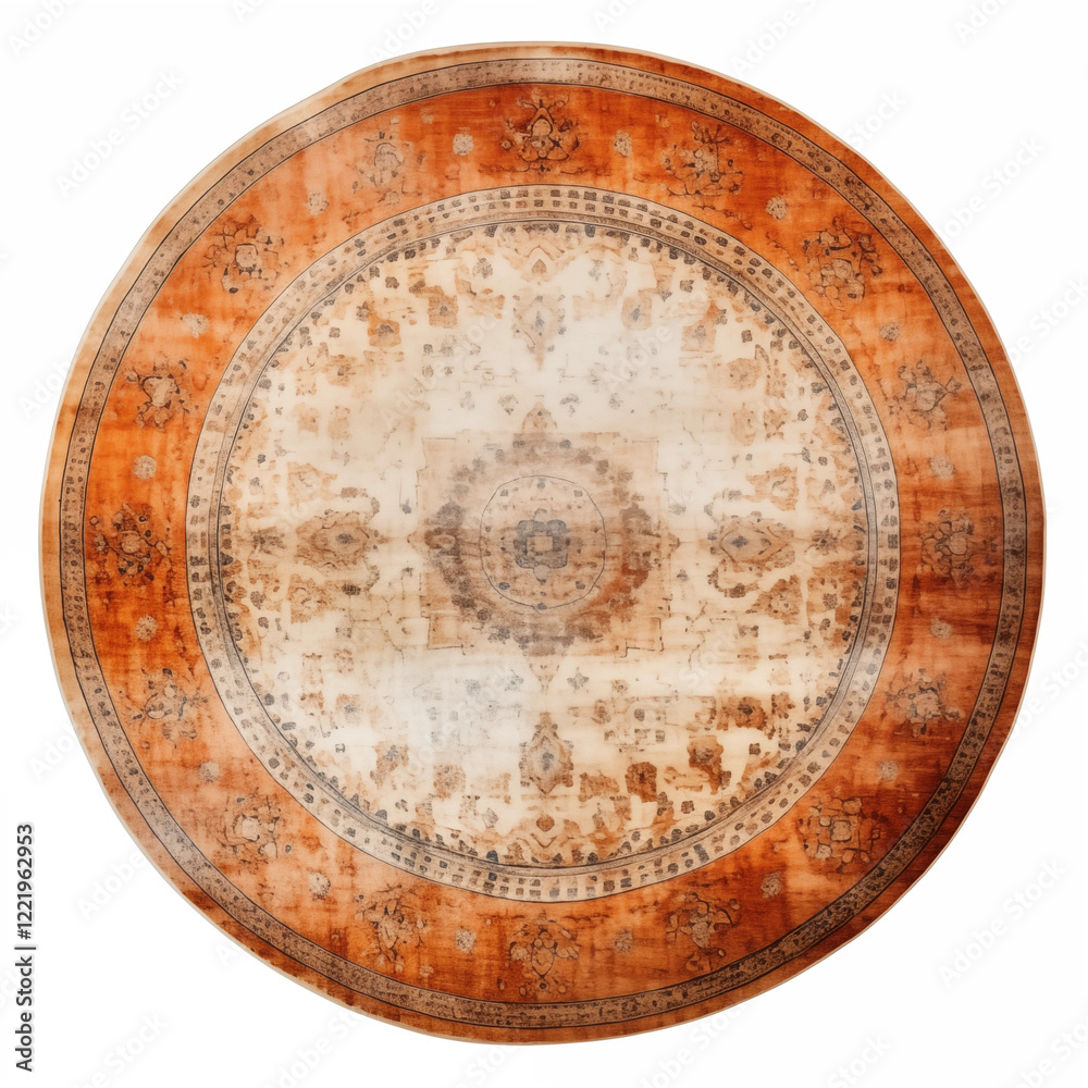 Fototapeta premium Round Oriental Rug Beige and Brown Vintage Pattern Home Decor