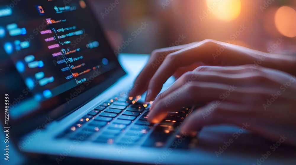 Close-up of Hands Typing Code on Laptop at Night Close-up of Hands Typing Code on Laptop at Night