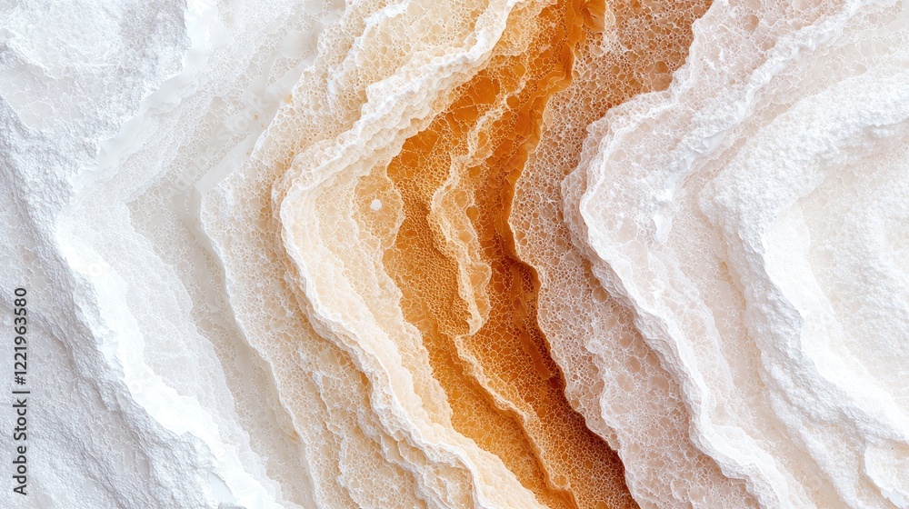 Obraz premium Layered agate stone texture with white and orange mineral veins displays natural geological patterns in bright light.