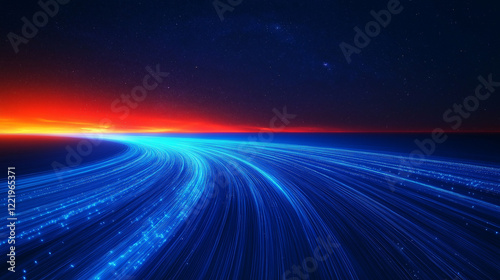 Futuristic Motion Dynamic Blue Light Trails Under a Starry Sky