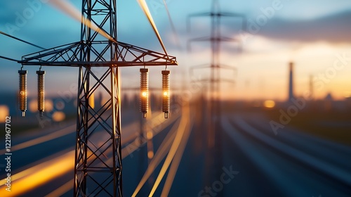 Vibrant 3D showcasing a smart energy grid visualization with dynamic AI controlled links and connections representing the future of sustainable and efficient power distribution and transmission