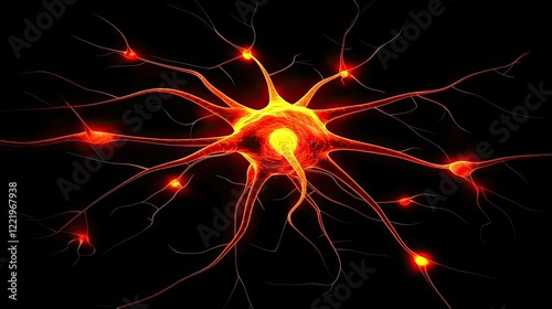 Create a close-up of neurons firing, with bright, glowing synapses to represent neural communication. photo