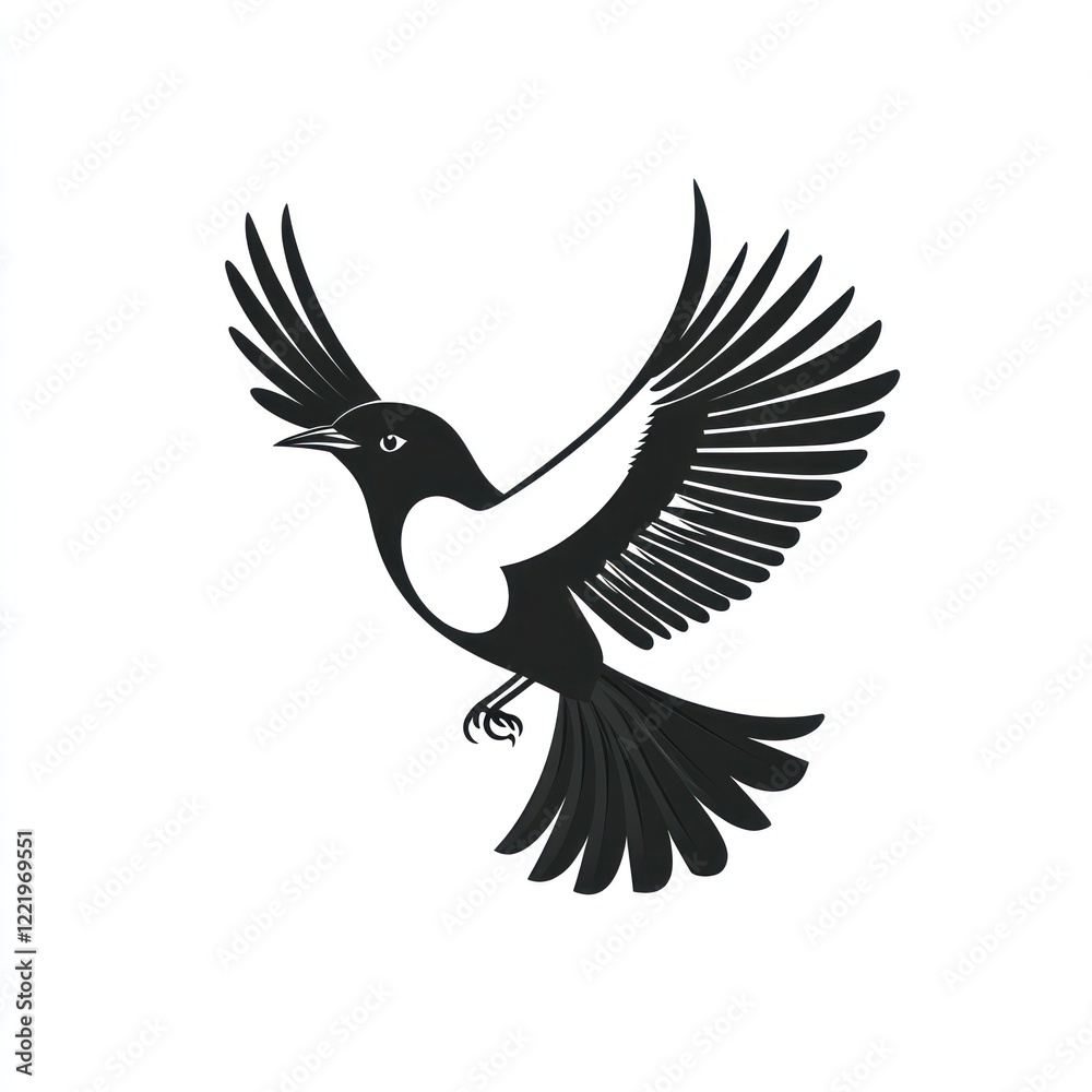 Obraz premium Black Bird In Flight Wings Spread Wide