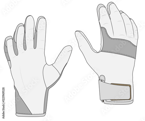 Snowboard Glove flat sketch vector illustration technical cad drawing sport accessory template	