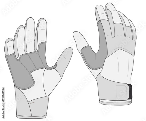 Ski Glove flat sketch vector illustration technical cad drawing sport accessory template	