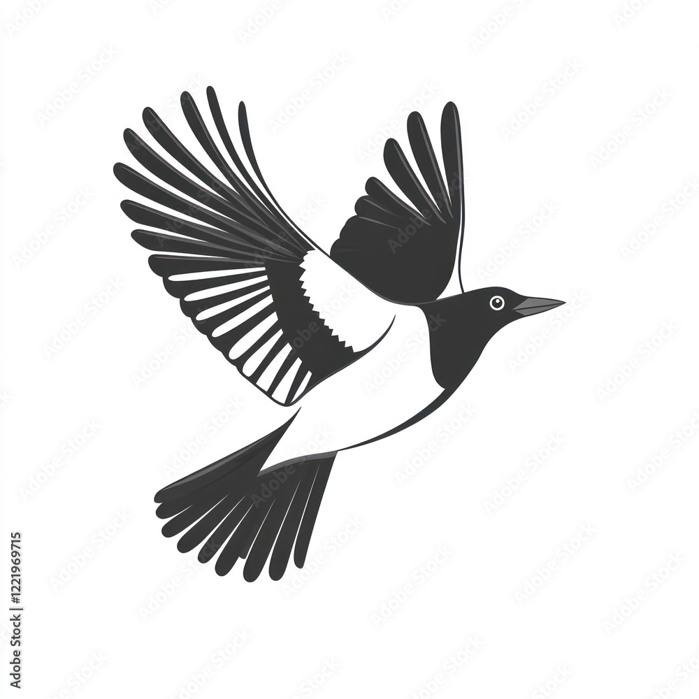 Fototapeta premium A stylized magpie bird in flight graceful wings