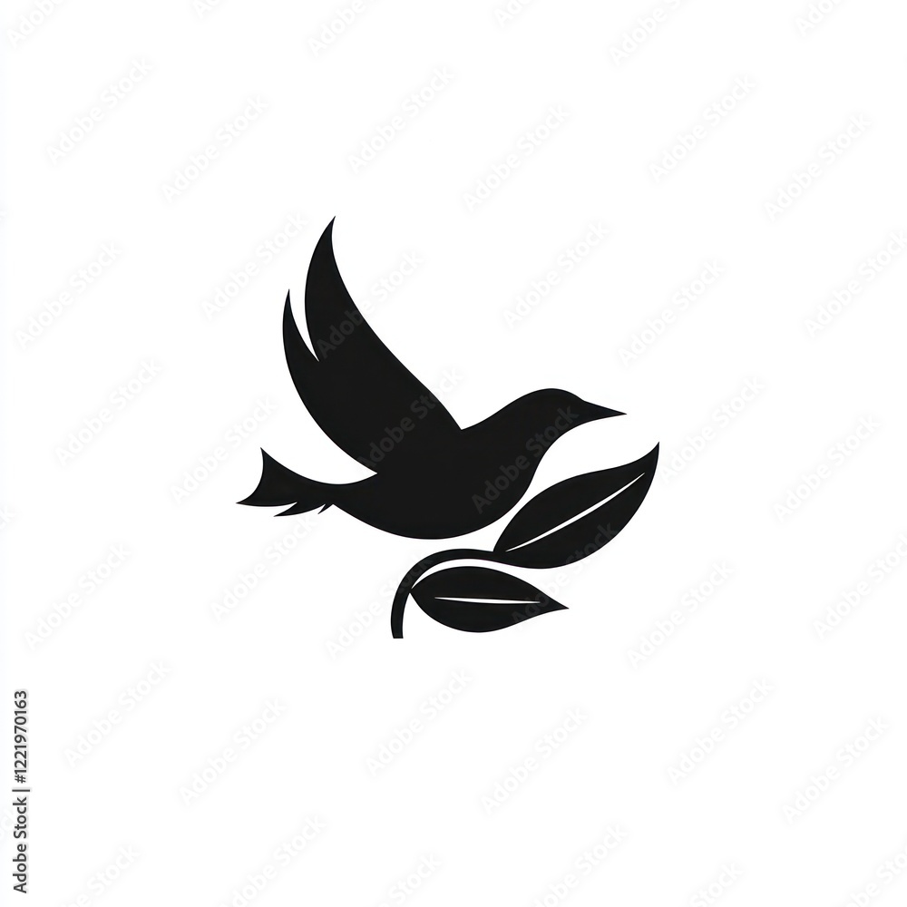 Silhouette Bird Soaring Above Green Leaves Silhouette Bird Soaring Above Green Leaves