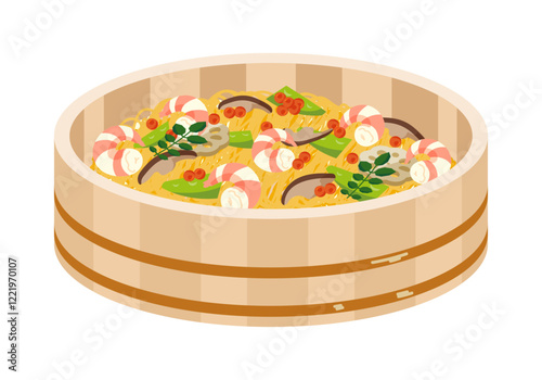 寿司桶に盛ったちらし寿司のイラスト