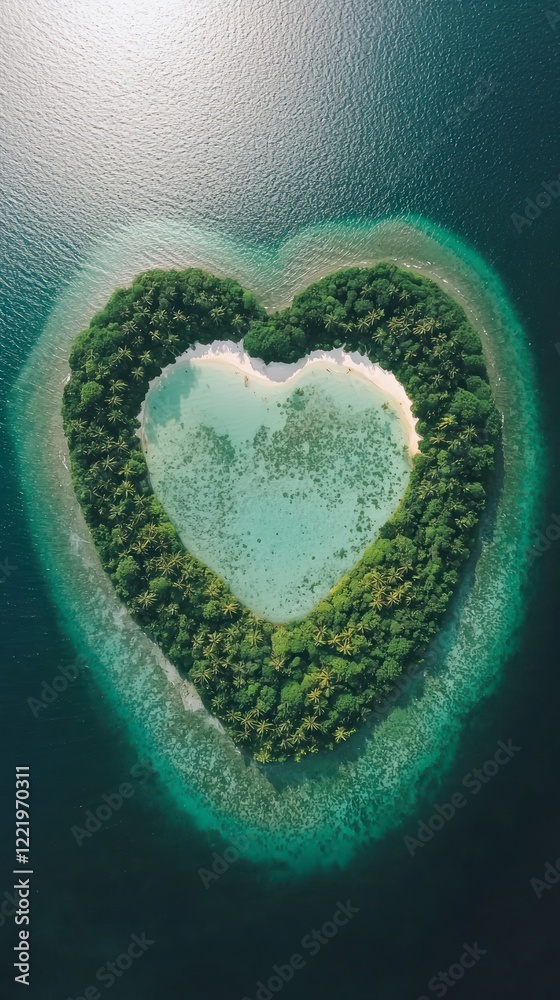 Heart Shaped Island Paradise Aerial Drone View of Tropical Lagoon Heart Shaped Island Paradise Aerial Drone View of Tropical Lagoon
