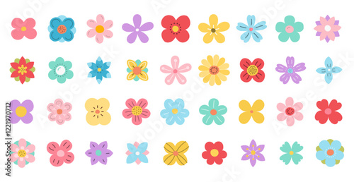 Hand drawn colored doodle flowers collection, vector eps10 illustration