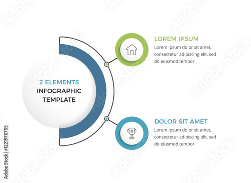 Infographic template with two connected circular elements, two options infographics, vector eps10 illustration