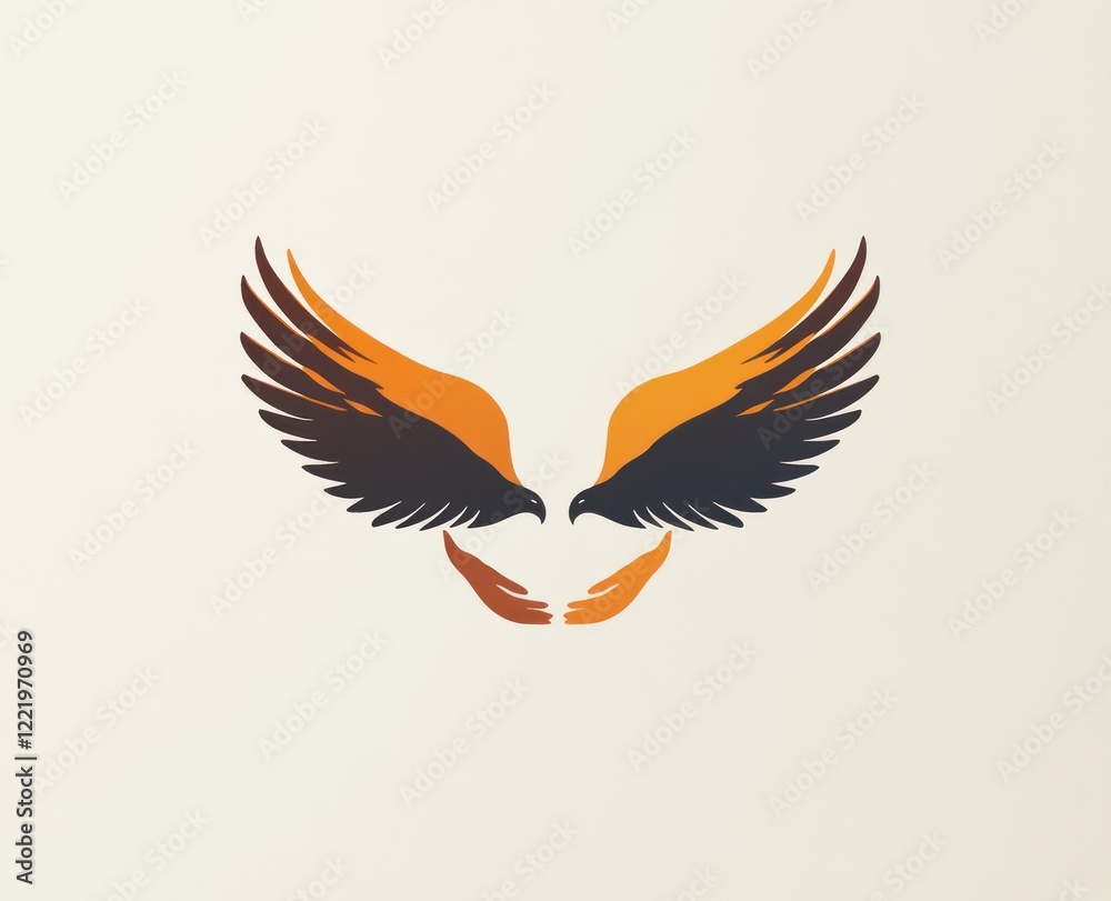 Obraz premium Stylized bird wings with outstretched hands design