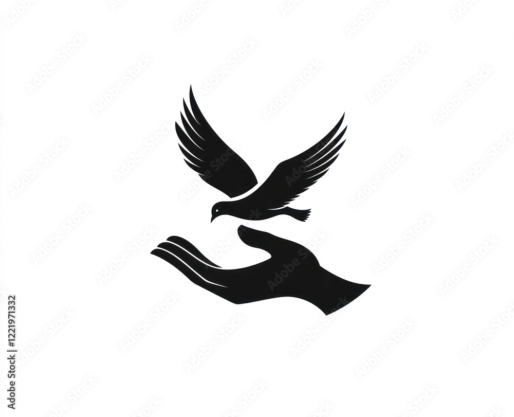 Fototapeta premium A Dove Landing Gently In A Helping Hand