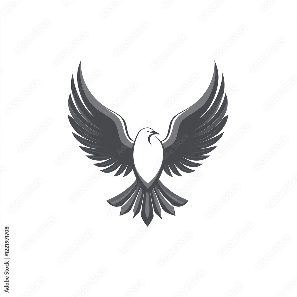 Fototapeta premium A stylized dove in flight with wings spread wide
