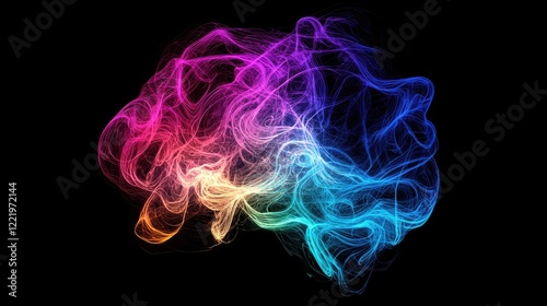 Illustrate brain waves as colorful lines and shapes, representing active thought and neural processes. photo