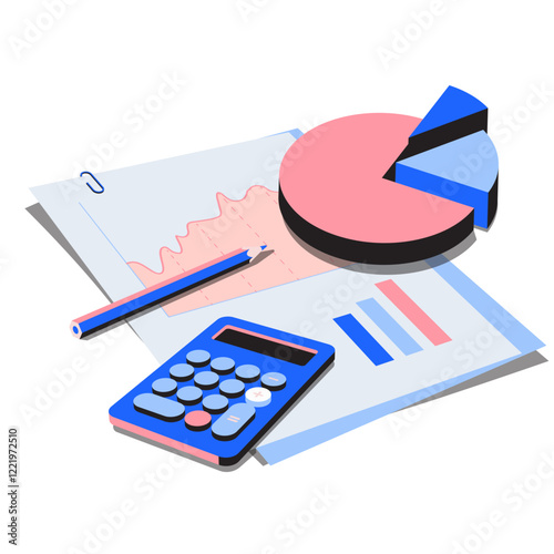 Data analytics for report with calculator and pencil