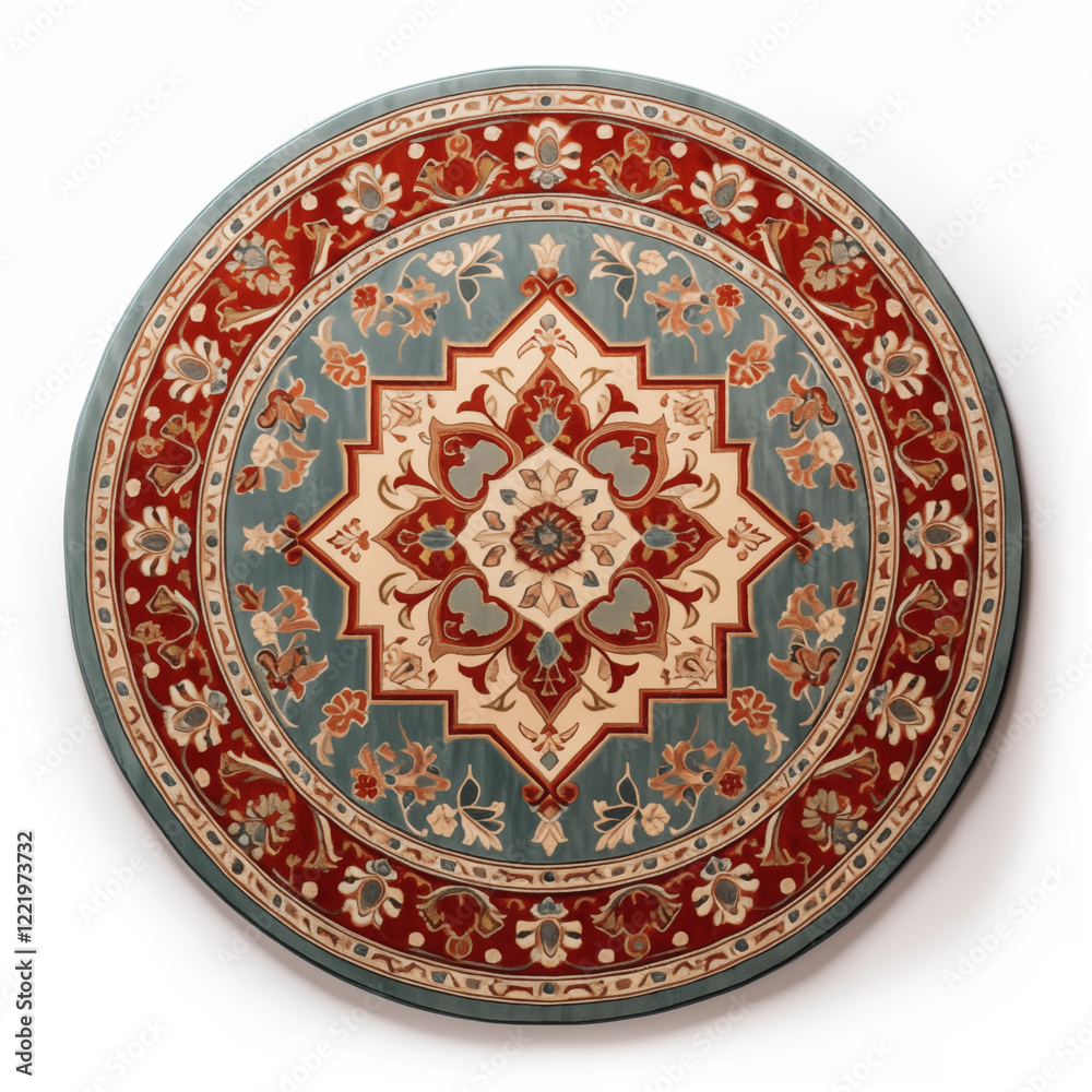 Obraz premium Round Tabletop with Intricate Floral Mandala Design Red and Teal