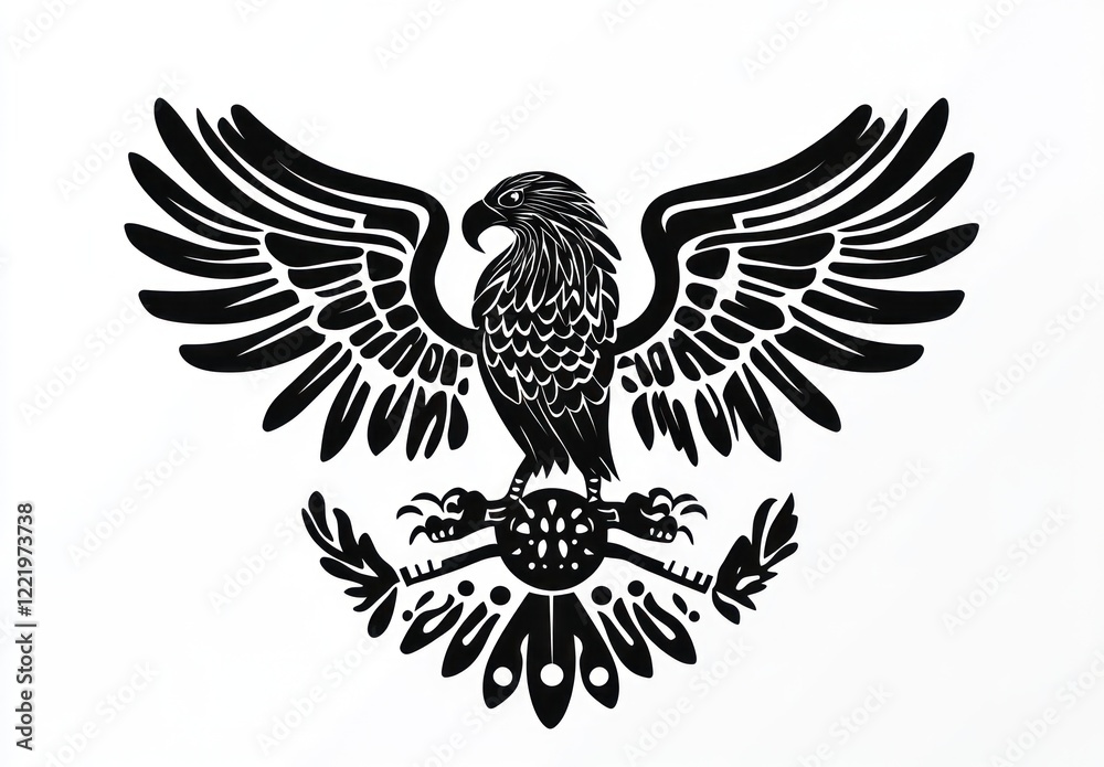 Obraz premium Stylized Eagle Design With Spread Wings And Serpent