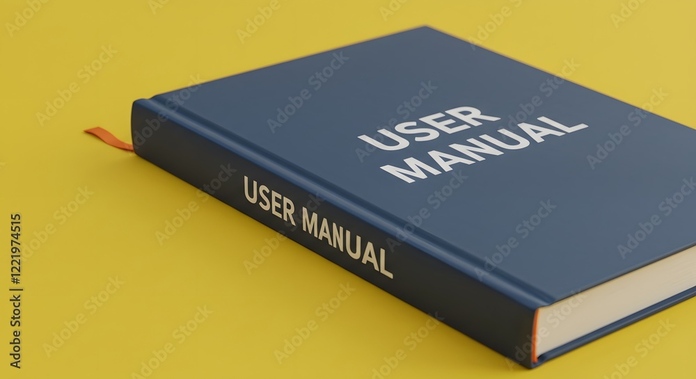A close-up image of a user manual book on a bright yellow background. Guide, support, tutorial concept.
A close-up image of a user manual book on a bright yellow background. Guide, support, tutorial concept.