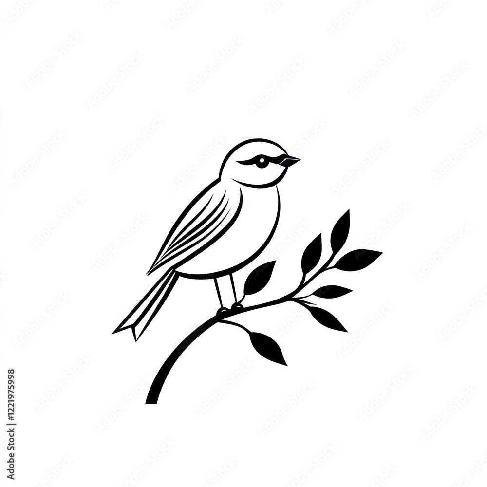 Fototapeta premium A stylized bird perched on a leafy branch