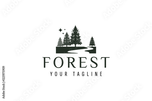 Rustic Retro Vintage pine evergreen fir hemlock spruce conifer cedar coniferous cypress larch pinus trees silhouette logo design