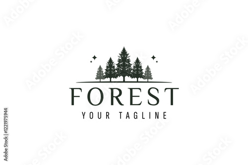 Rustic Retro Vintage pine evergreen fir hemlock spruce conifer cedar coniferous cypress larch pinus trees silhouette logo design