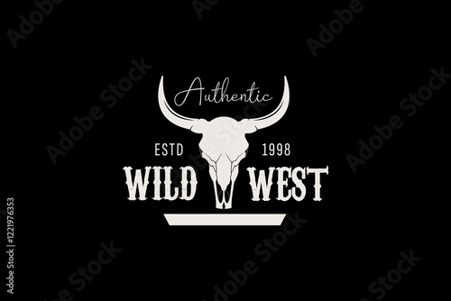 Texas Longhorn Buffalo Bull Cattle Livestock Farm Ranch countryside Country Western Vintage Label Logo Design