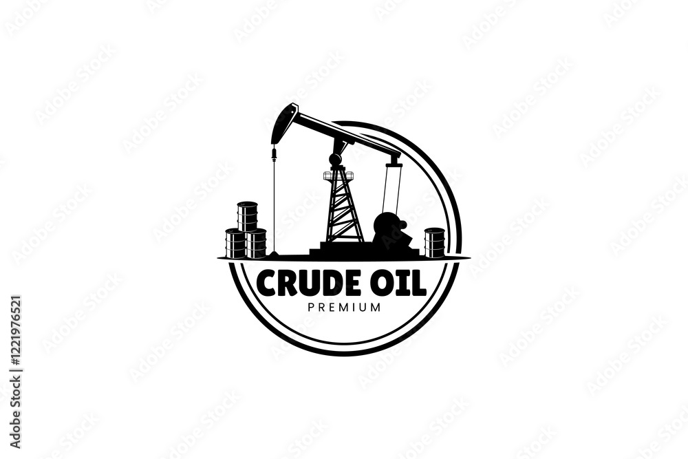 Obraz premium Vintage Retro Crude Oil Mining Pump Machine Silhouette Logo design