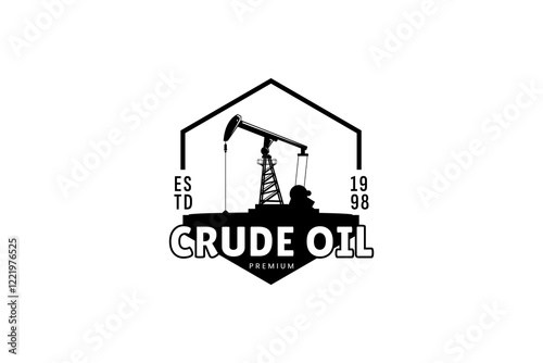 Vintage Retro Crude Oil Mining Pump Machine Silhouette Logo design