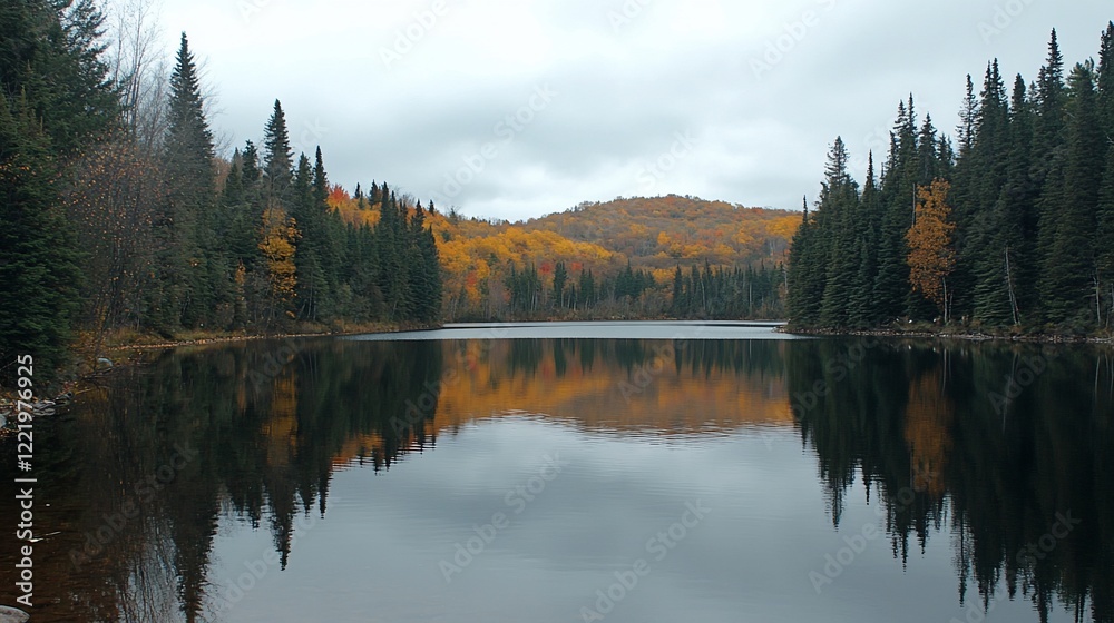 Serene Autumn Reflection on a Still Lake Serene Autumn Reflection on a Still Lake