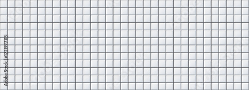Seamless grey tile pattern. Square ceramic tiled texture for bathroom wall, kitchen floor, pool surface. Repeating white mosaic grid background. Repeated light brick backdrop. Vector wallpaper