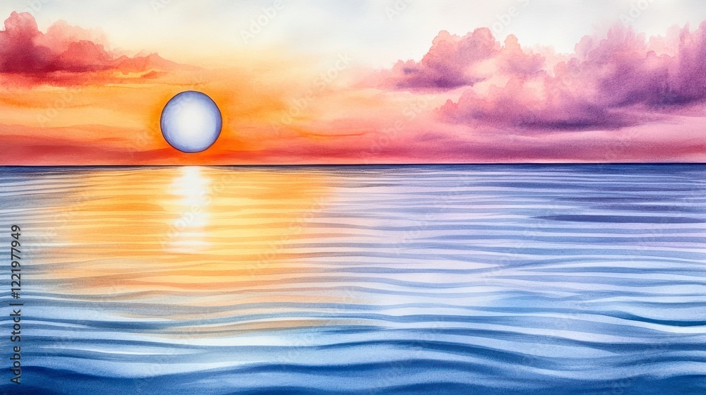 Serene Sunset Over Calm Ocean Waves with Vibrant Sky Colors