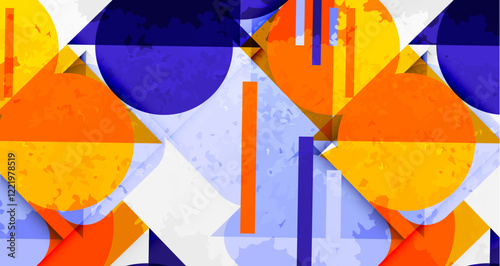 Squares, circles and triangles and grainy noisy texture. Vector Illustration For Wallpaper, Banner, Background, Card, Book Illustration, landing page