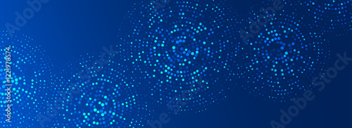 Digital technology pattern background. Glowing blue dotted circle wallpaper. Abstract dot round grid backdrop for business, science, healthcare, medicine, finance design. Vector navy texture surface