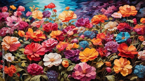 A vibrant flower garden alive with a symphony of colors, each bloom a testament to the beauty of nature.