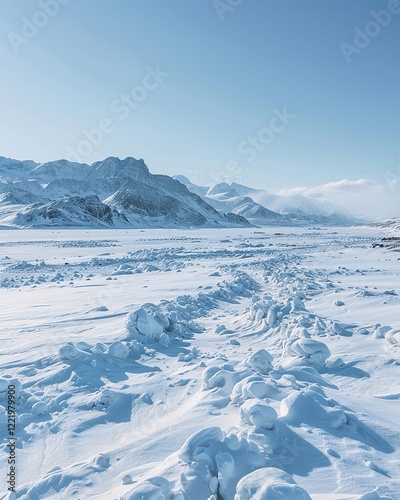 Snowy Mountain Landscape with Ice Formations