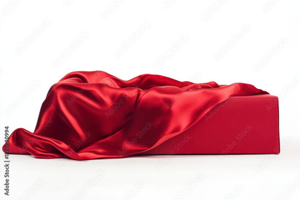 Red Silk Draped Elegantly Over Rectangular Crimson Box Red Silk Draped Elegantly Over Rectangular Crimson Box