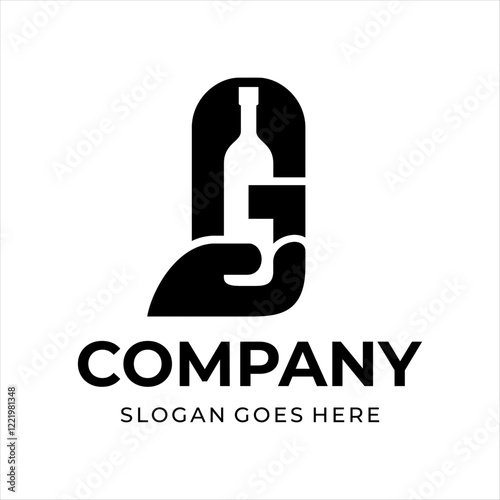 This logo combines hands, the letter G, and a drink bottle. This logo is black.