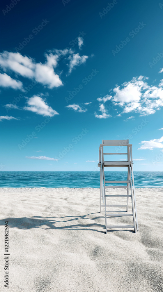 Lifeguard stand on a serene beach under a vibrant blue sky in daylight. Generative AI Lifeguard stand on a serene beach under a vibrant blue sky in daylight. Generative AI