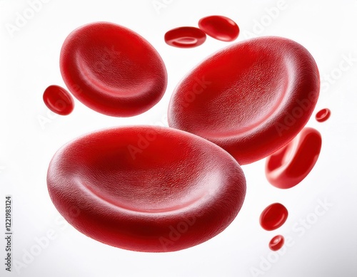 Flowing red blood cells isolated on solid white background